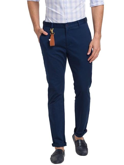 raymond blue slim fit flat front trousers