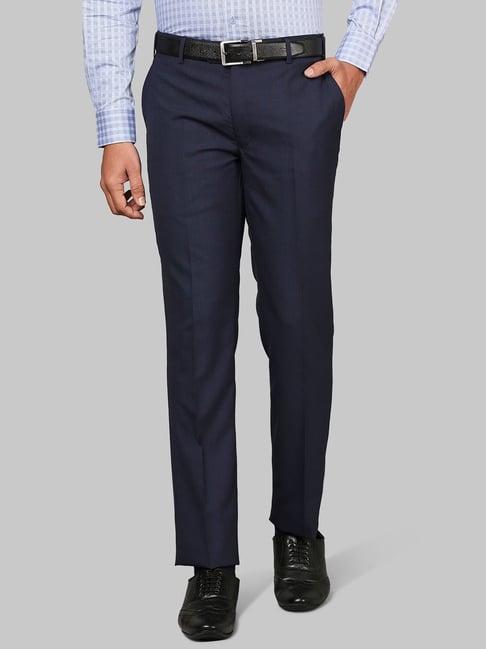 raymond blue slim fit flat front trousers