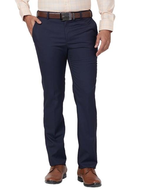 raymond blue slim fit texture trousers