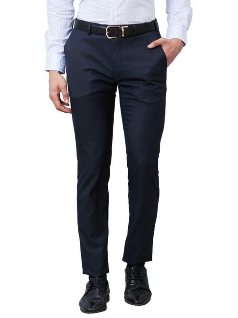 raymond blue slim fit texture trousers