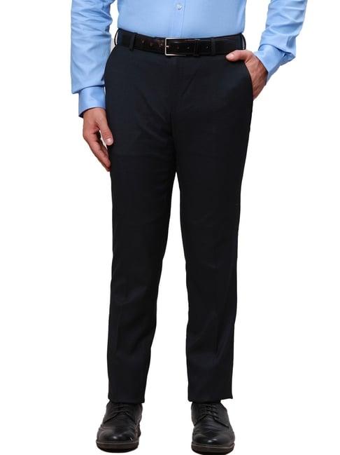 raymond blue slim fit texture trousers