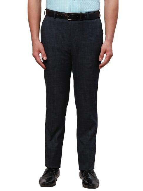 raymond blue slim fit texture trousers