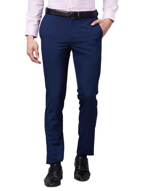 raymond blue slim fit texture trousers