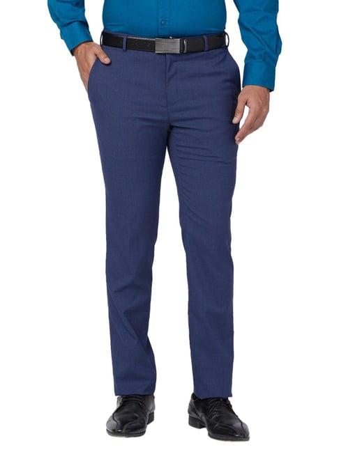 raymond blue slim fit texture trousers