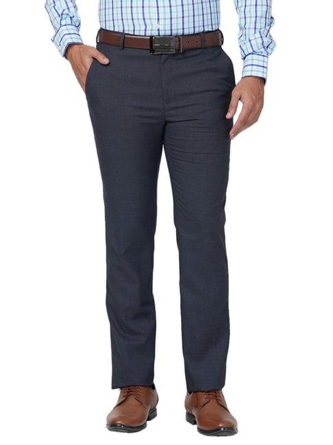 raymond blue slim fit texture trousers