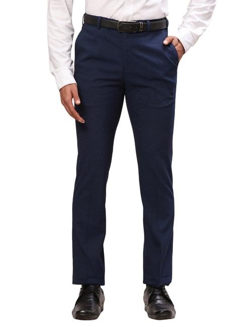 raymond blue slim fit texture trousers