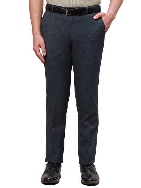 raymond blue slim fit texture trousers