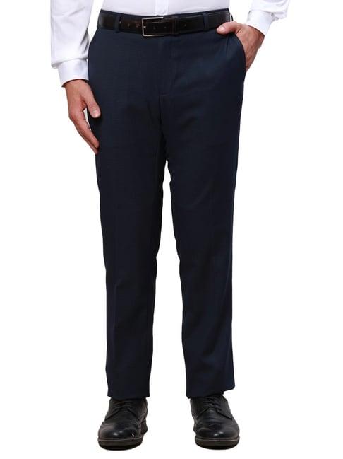 raymond blue slim fit texture trousers