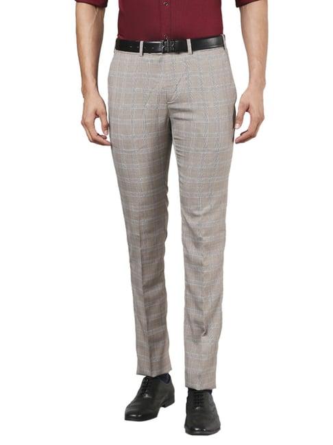 raymond brown regular fit checks trousers