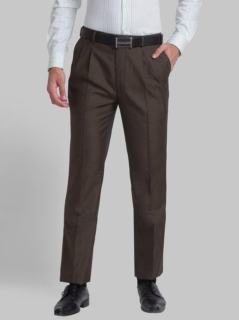 raymond brown regular fit texture trousers