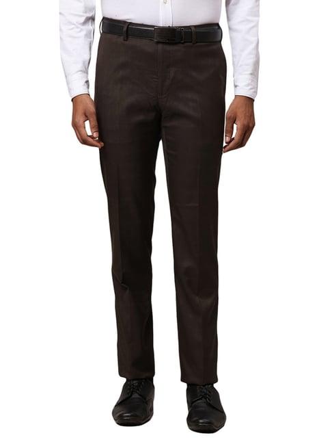 raymond brown slim fit checks trousers