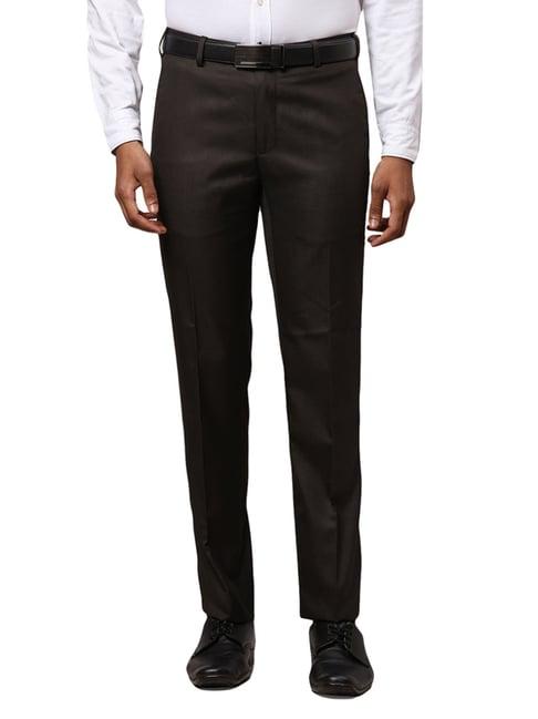 raymond brown slim fit checks trousers