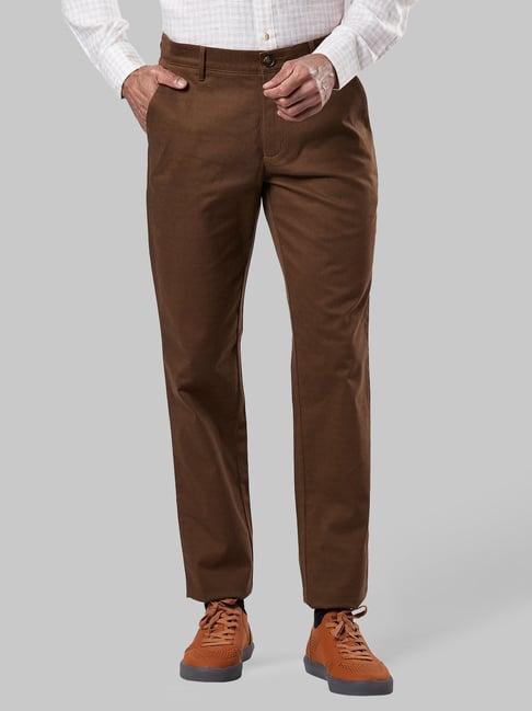 raymond brown slim fit flat front trousers