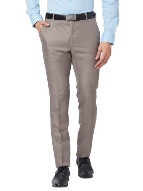 raymond brown slim fit texture trousers