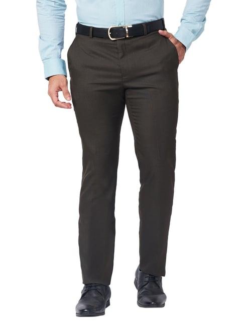 raymond brown slim fit texture trousers