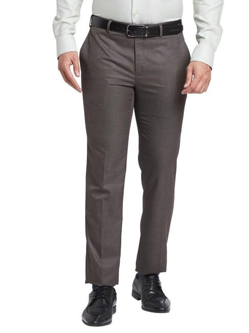 raymond brown slim fit texture trousers