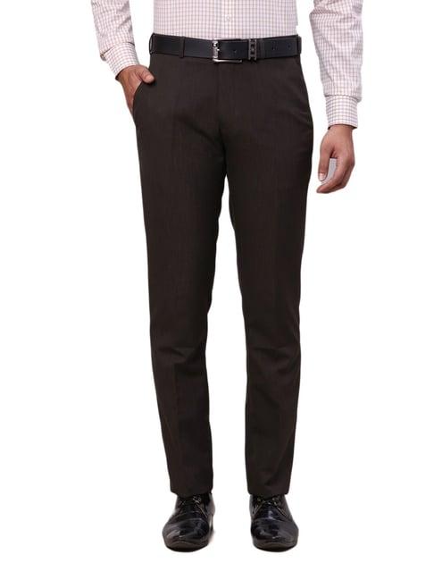 raymond brown slim fit texture trousers