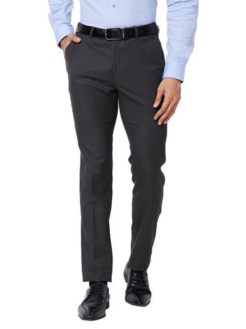 raymond charcoal slim fit flat front trousers