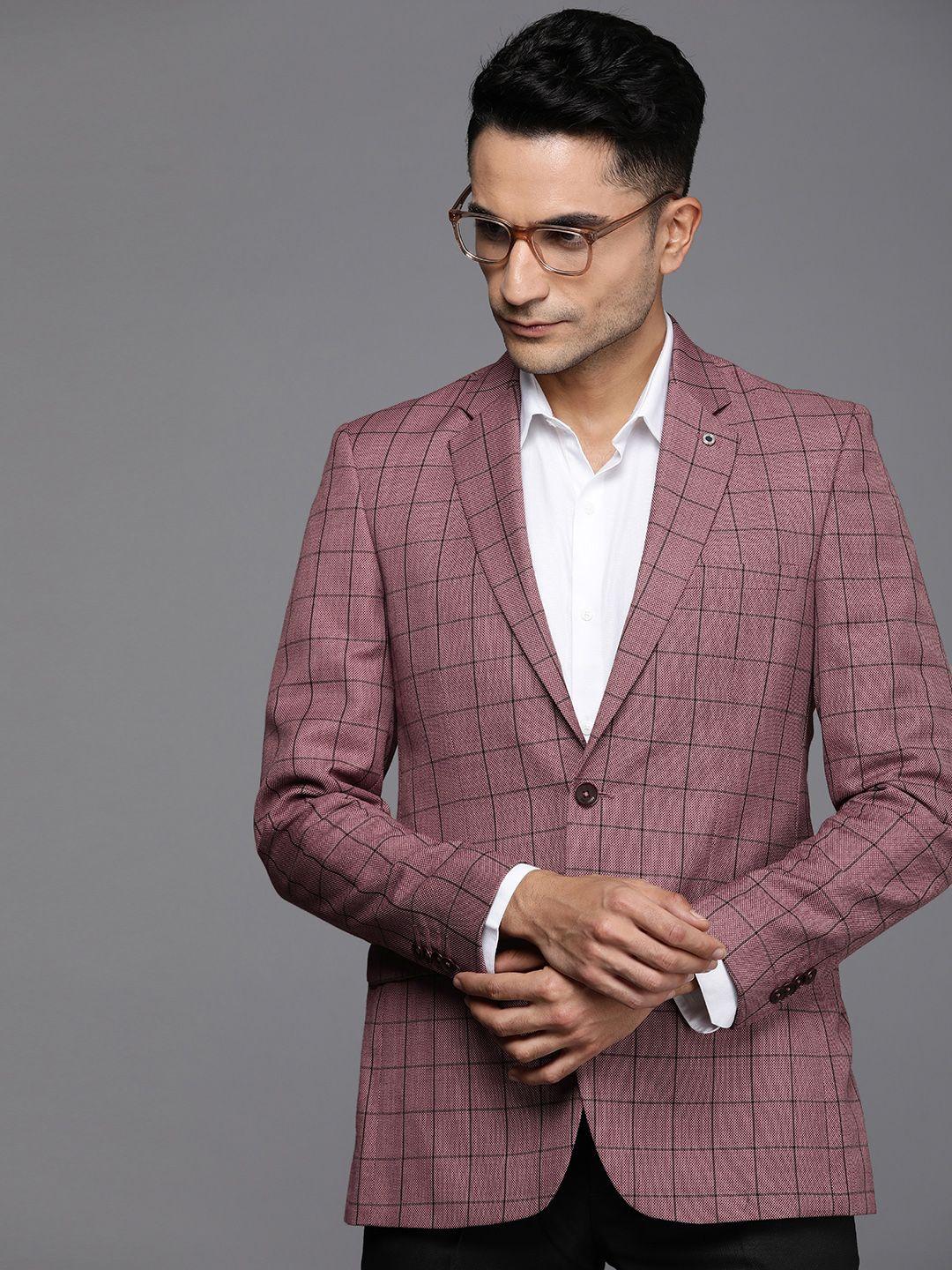 raymond checked contemporary fit single breasted formal blazer