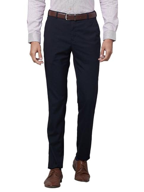 raymond dark blue slim fit flat front trousers