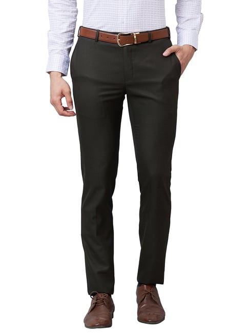 raymond dark brown slim fit textured flat front trousers