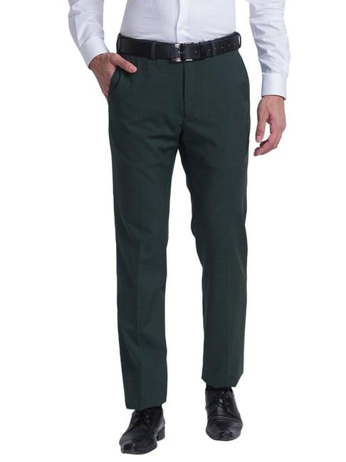 raymond dark green slim fit flat front trousers