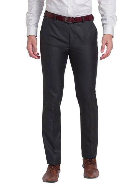 raymond dark grey slim fit flat front trousers