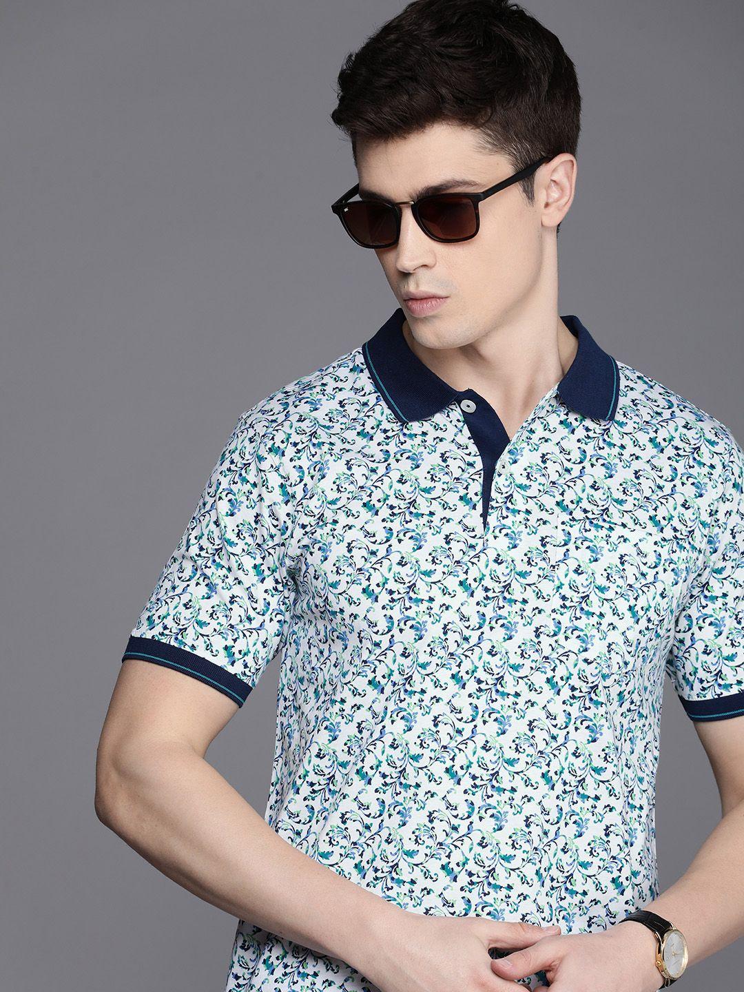 raymond floral printed polo collar pure cotton t-shirt