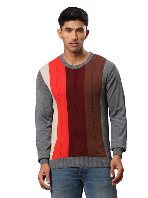 raymond grey & orange regular fit colour block sweater