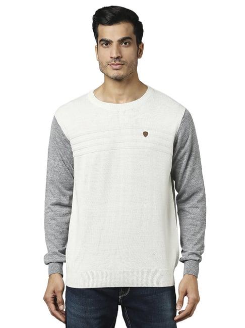raymond grey & white  regular fit colour block sweaters