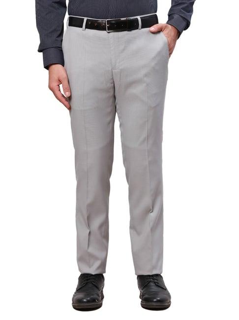 raymond grey classic fit texture trousers