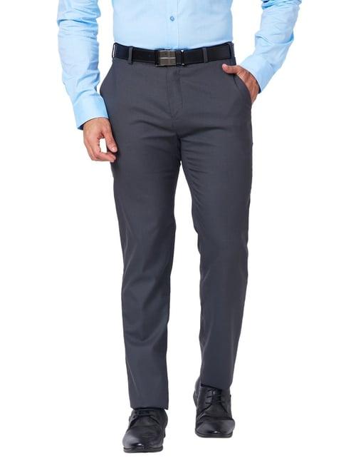 raymond grey classic fit texture trousers