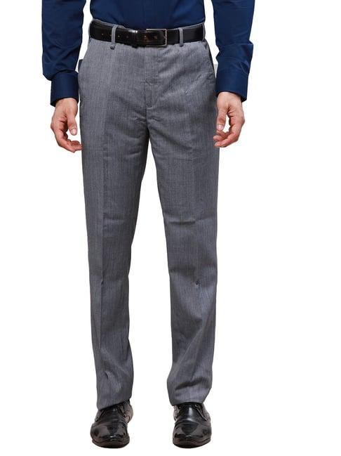 raymond grey melange slim fit flat front trousers