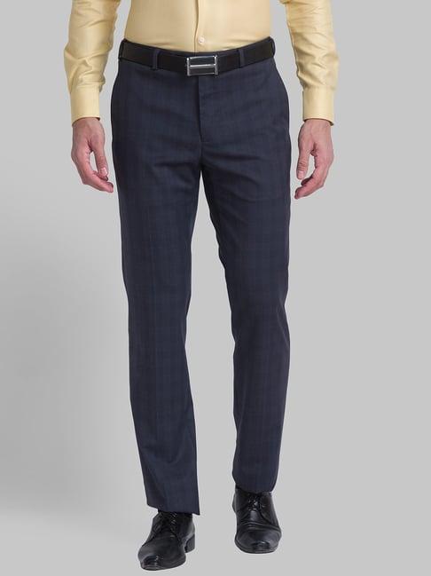 raymond grey regular fit checks trousers