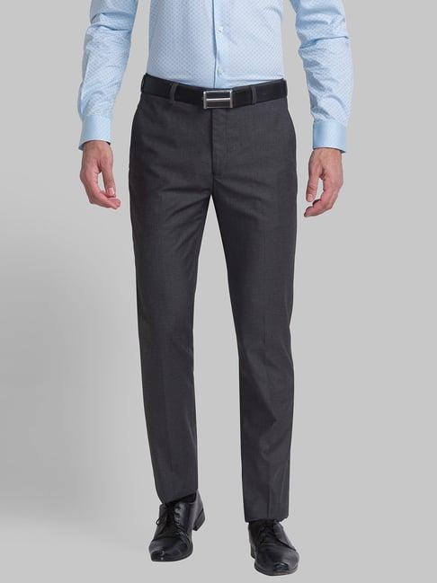 raymond grey regular fit trousers