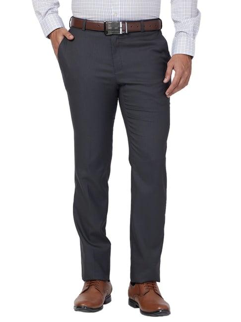 raymond grey slim fit texture trousers