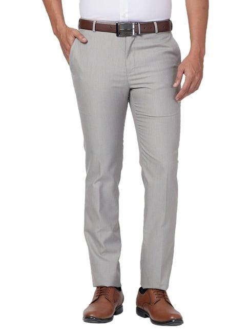 raymond grey slim fit texture trousers