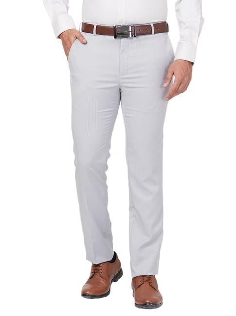 raymond grey slim fit texture trousers