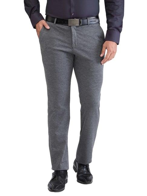 raymond grey slim fit texture trousers