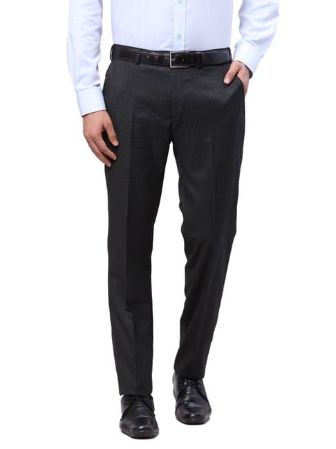 raymond grey slim fit texture trousers