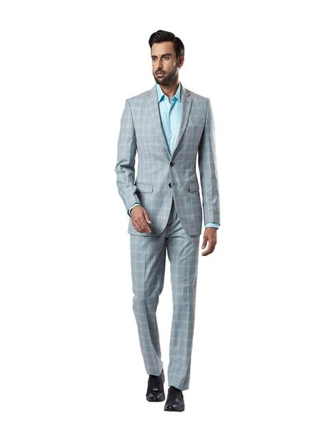 raymond light grey checks two piece suit