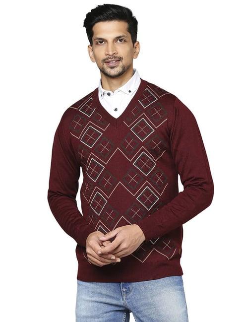 raymond maroon  regular fit printed sweaters