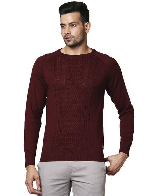 raymond maroon  regular fit texture sweaters