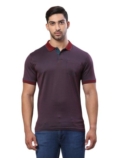 raymond maroon contemporary fit texture polo t-shirt