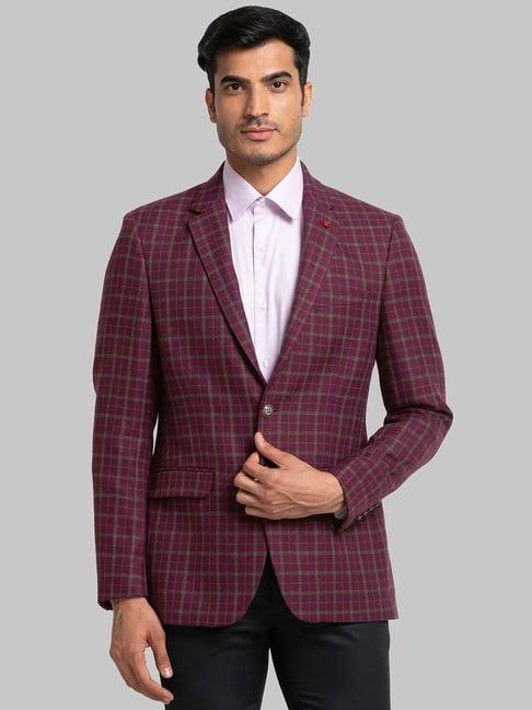 raymond maroon regular fit checks blazer