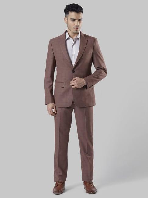 raymond maroon regular fit checks two piece suit