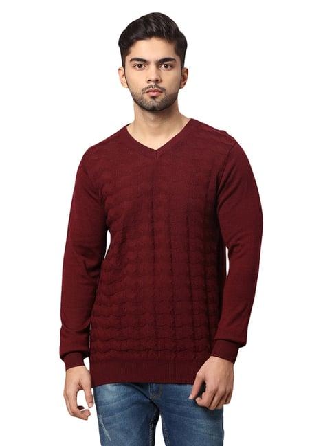 raymond maroon regular fit texture sweater