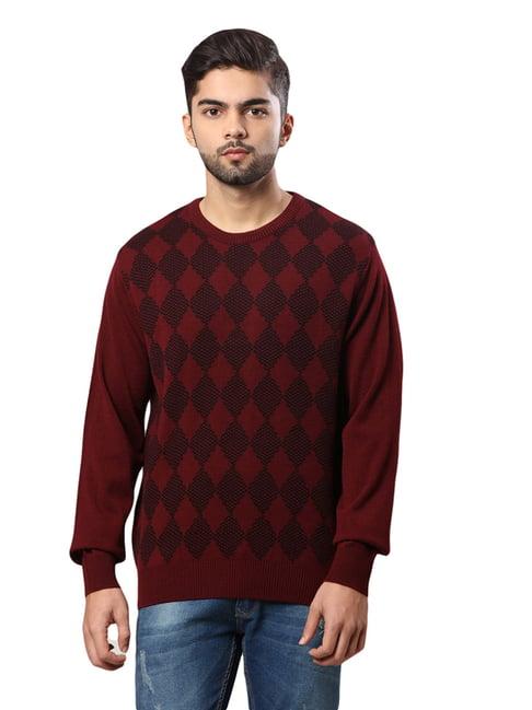 raymond maroon regular fit texture sweater