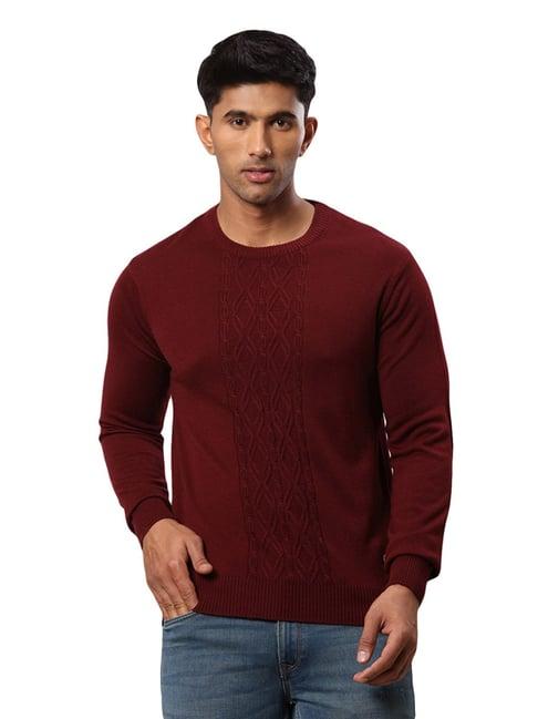 raymond maroon regular fit texture sweater