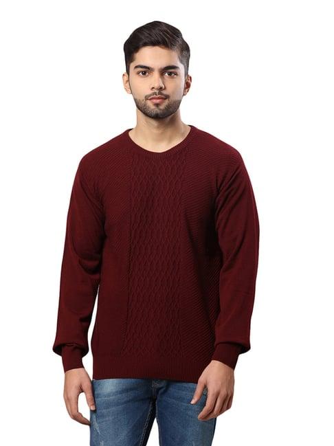 raymond maroon regular fit texture sweater